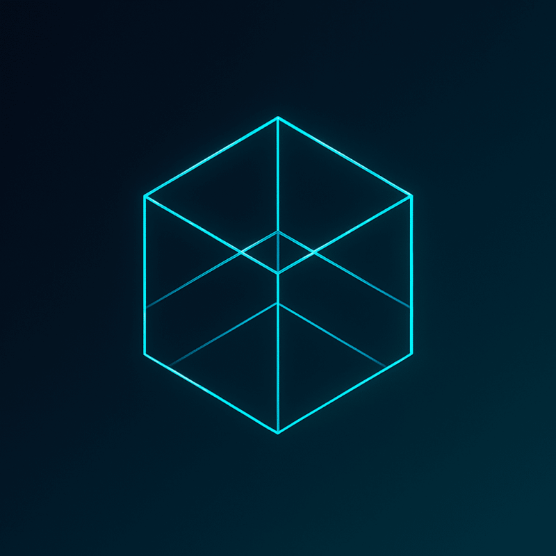 Transparent cube with blue border against black background