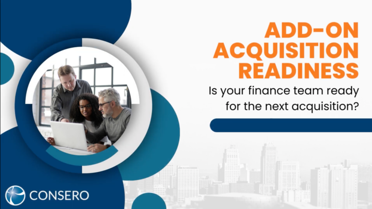 Team meeting next to orange title Add-on Acquisition Readiness