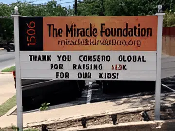 Miracle Foundation sign thanking Consero Global