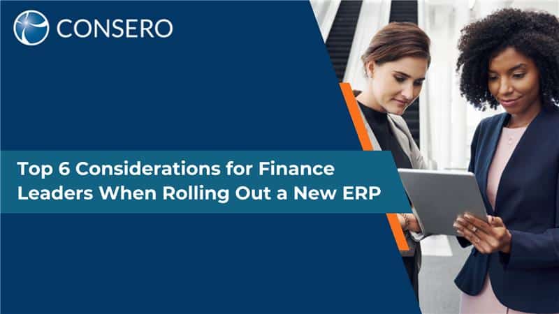 Consero webinar title card, top considerations when rolling out an ERP