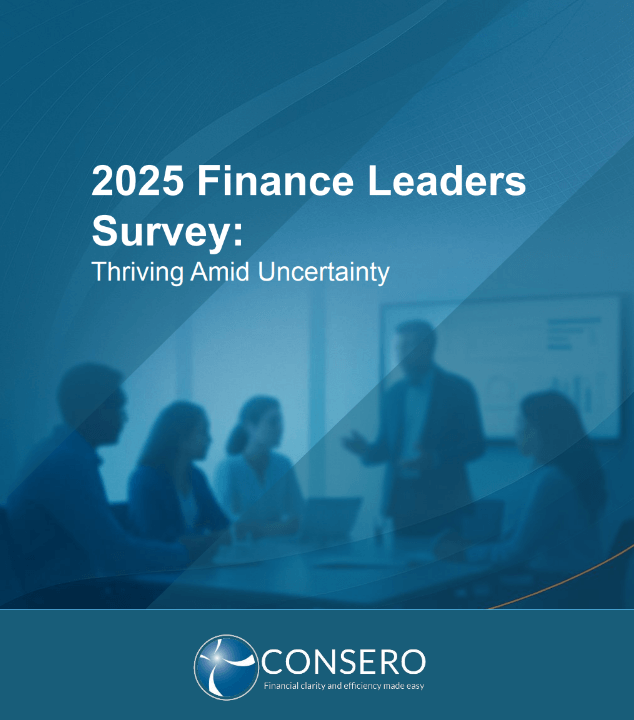 Front page of 2025 Finance Leaders Survey with Consero logo