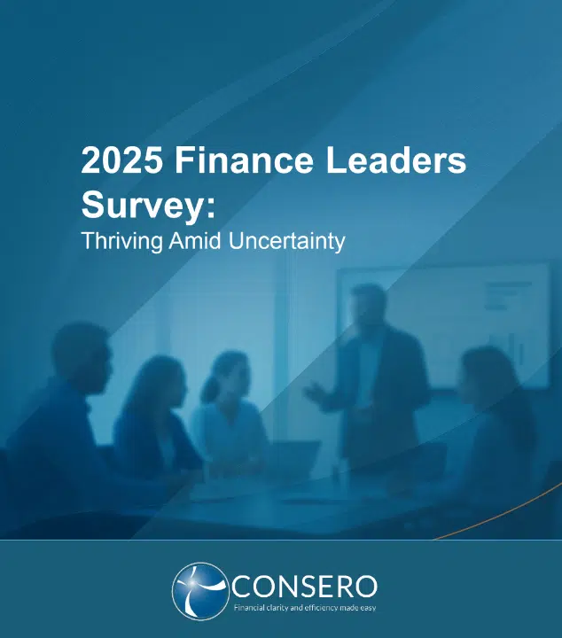 Front page of 2025 Finance Leaders Survey with Consero logo