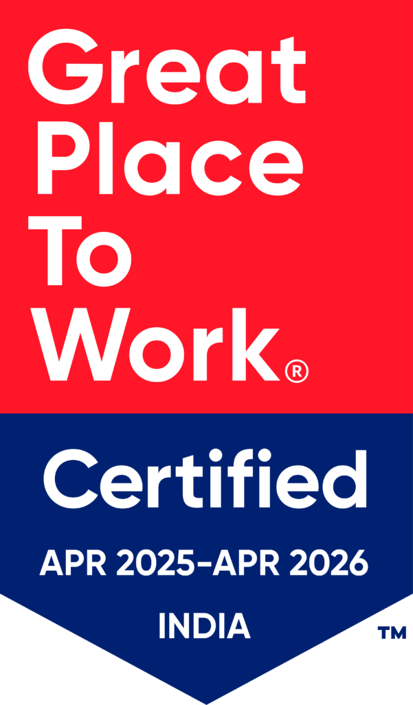 Great place to work badge, red and blue coloring
