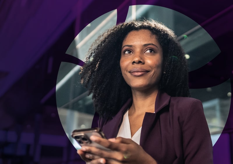 woman holding phone